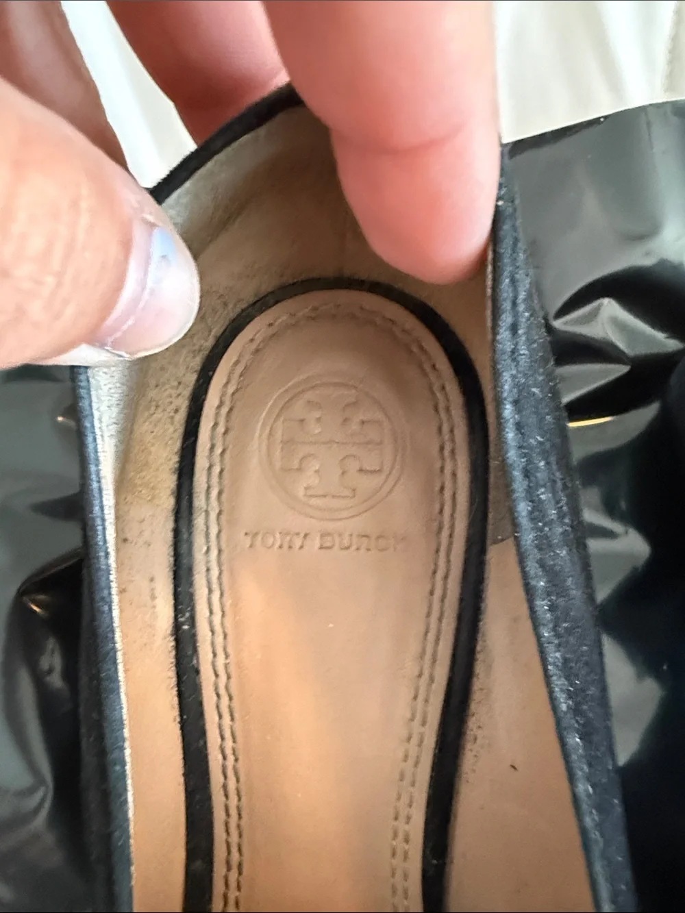 Tory Burch Black Suede Block Heel Loafer with Gold Ring